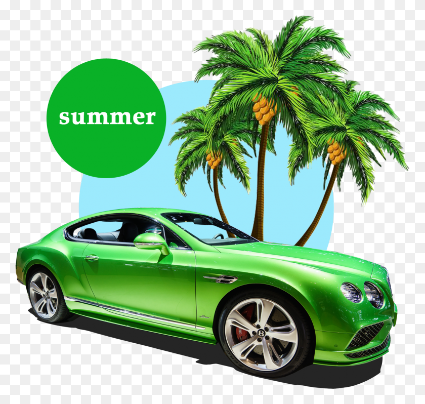 1402x1327 Free Summer Palm Tree Cartoon Palm Trees, Car, Vehicle, Transportation Hd Png Скачать