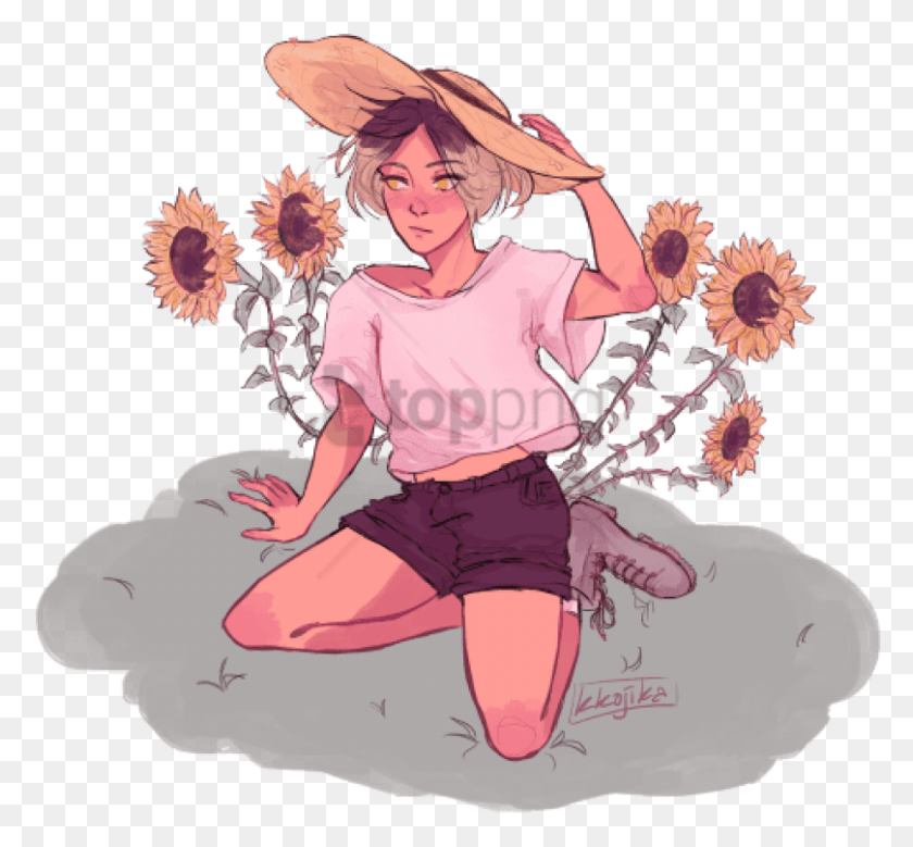 809x746 Free Sunflower Tumblr Image With Transparent Sunflower Girl Tumblr Drawing, Person, Human HD PNG Download