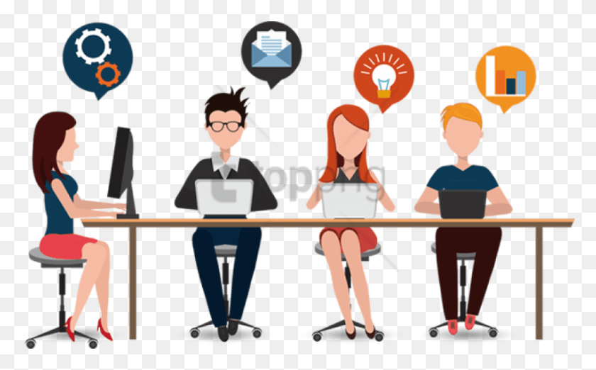 850x504 Free Team Image With Transparent Background Work Environment Clipart, Sitting, Person, Human HD PNG Download