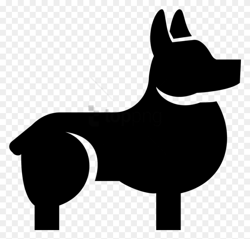 851x811 Png Маленькая Собака Стоит С Головой Черный Корги, Трафарет, Млекопитающее Png Скачать