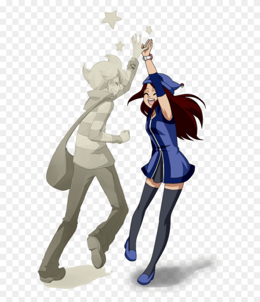 600x916 Free Time High Five Open Collab Photo Hheehyehsw Pokemon Dawn And Barry, Person, Human, Clothing HD PNG Download