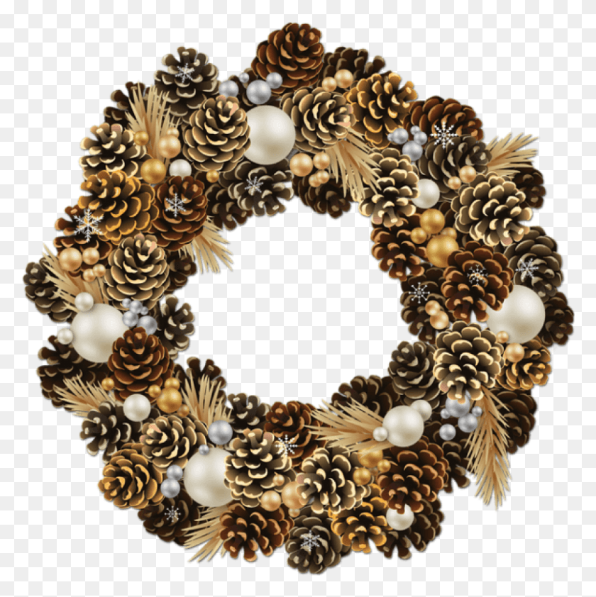 819x822 Free Transparent Christmas Pinecone Wreath With Transparent Christmas Wreath Free, Chandelier, Lamp HD PNG Download