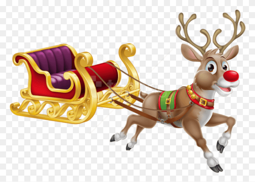 828x575 Free Transparent Christmas Sledge Father Christmas And Sleigh, Toy, Animal, Deer HD PNG Download