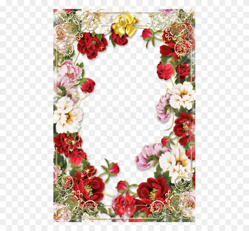 480x720 Descargar Png Marco Dorado Transparente Con Flores De Fondo Hermosas Flores Bordes, Gráficos, Diseño Floral Hd Png