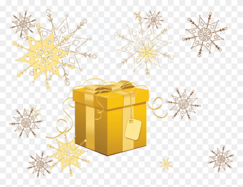 837x632 Free Transparent Yellow Christmas Gift With Snowflakes Yellow Christmas Clip Art, Snowflake, Gift, Treasure HD PNG Download