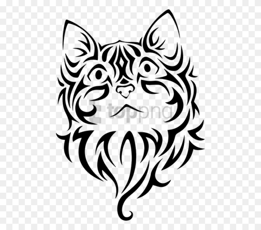 480x680 Png Изображение - Татуировка Племенной Кошки С Прозрачным Изображением Котенка, Трафарет, Графика.