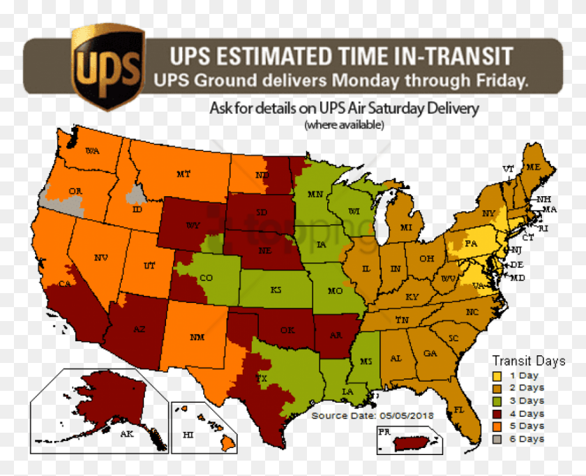 851x679 Free Ups Ground Shipping Time Images Ups Shipping Map From Pa, Plot, Diagram, Atlas HD PNG Download