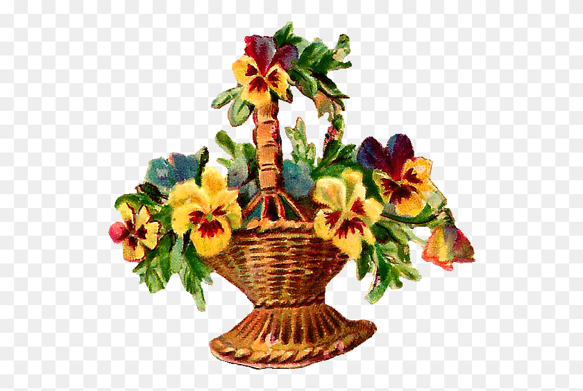 530x504 Free Vintage Digital Flower Basket Clip Art Of Clip Art, Plant, Blossom, Flower Arrangement HD PNG Download