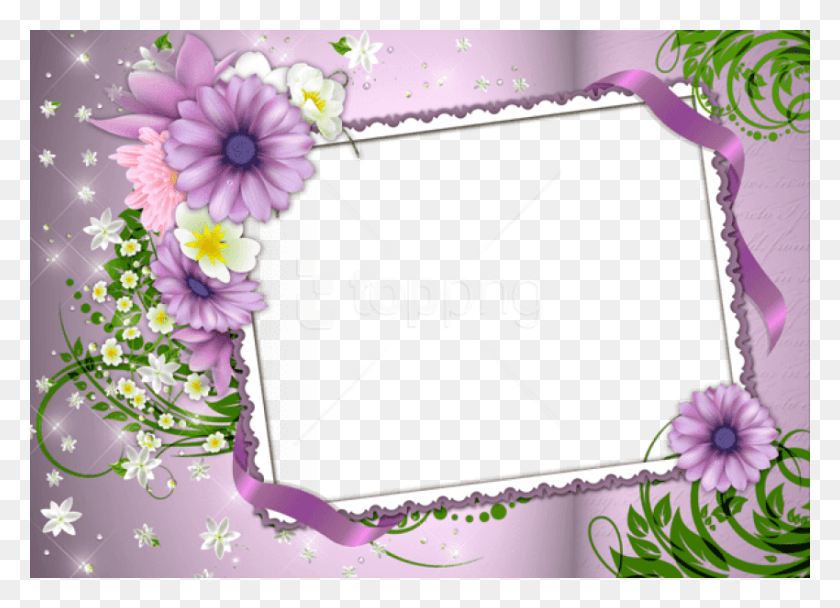 850x598 Free Violetphoto Frame With Flowers Background Flower Frame Background Design, Graphics, Floral Design HD PNG Download