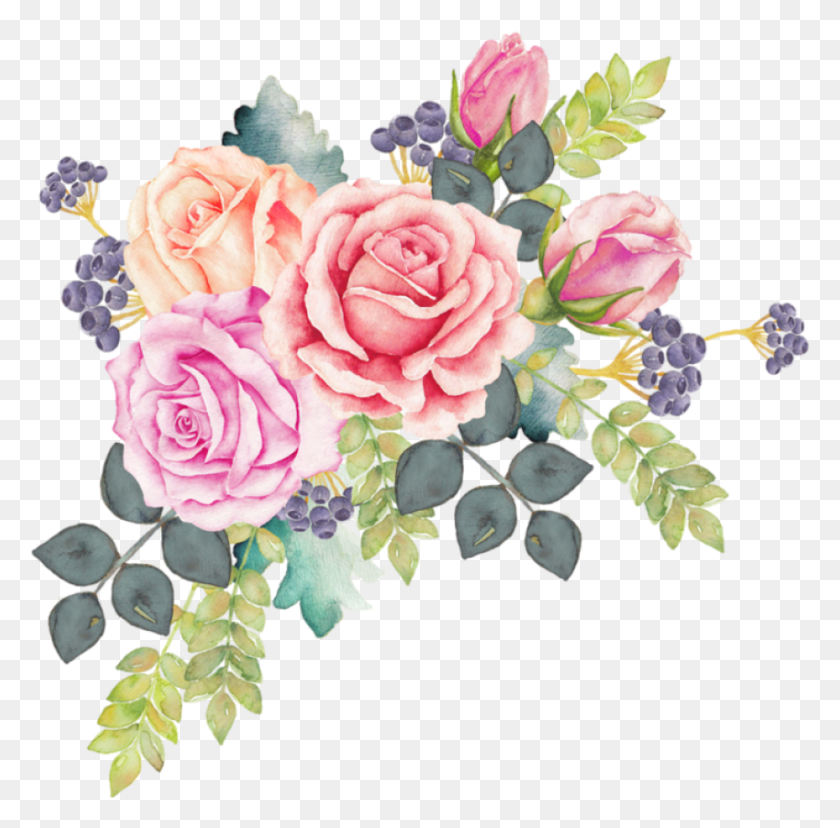 850x837 Free Watercolor Floral Wreath Images Watercolor Flowers Bouquet, Plant, Flower, Blossom HD PNG Download