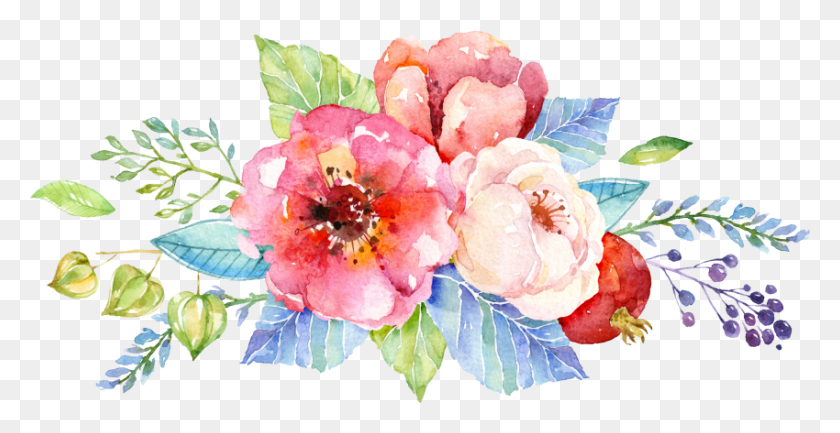 850x407 Free Watercolor Flower Background Design Peony Watercolor Painting For Invitation, Plant, Floral Design, Pattern HD PNG Download