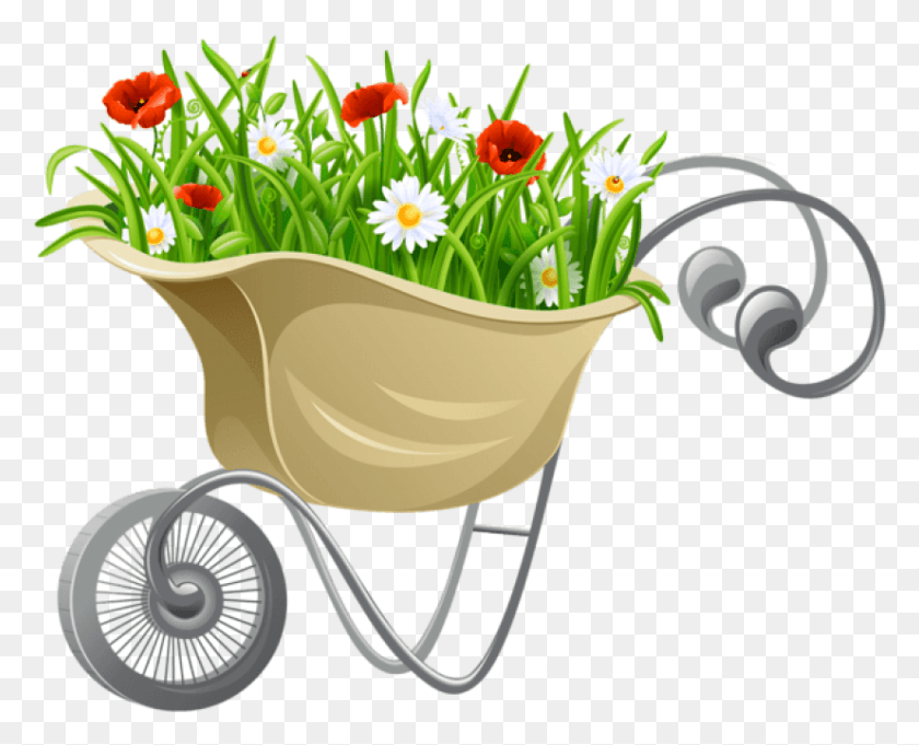 826x658 Descargar Png Carretilla Con Flores Png