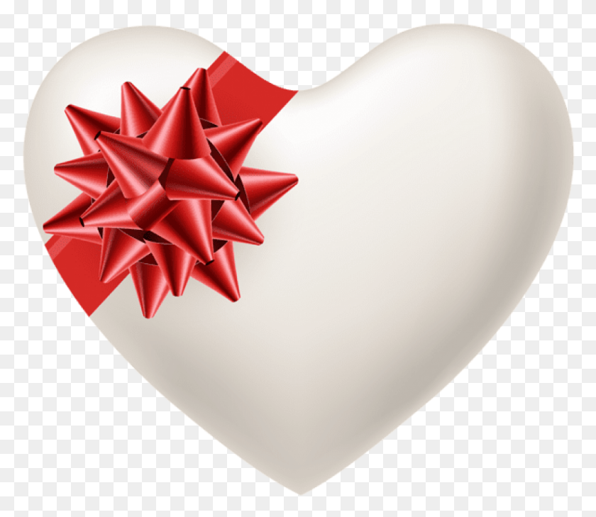 844x724 Free White Heart With Red Bow White Cloud Heart Transparent Background, Balloon, Ball, Symbol HD PNG Download