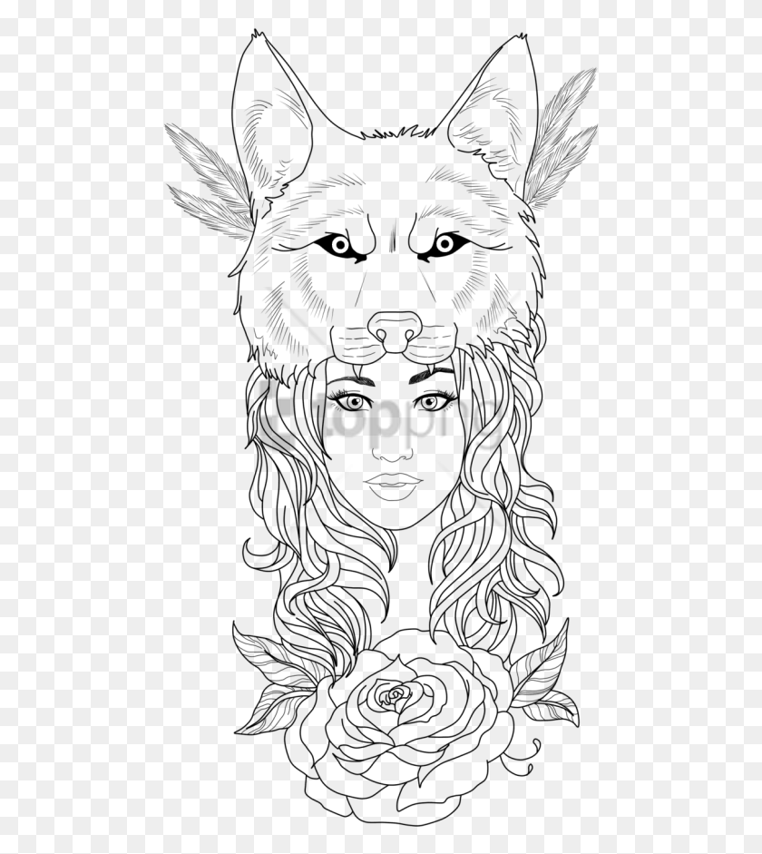 480x881 Free Wolf Girl Tattoo Designs Image With Transparent Wolf Tattoo Designs For Girls, Doodle HD PNG Download