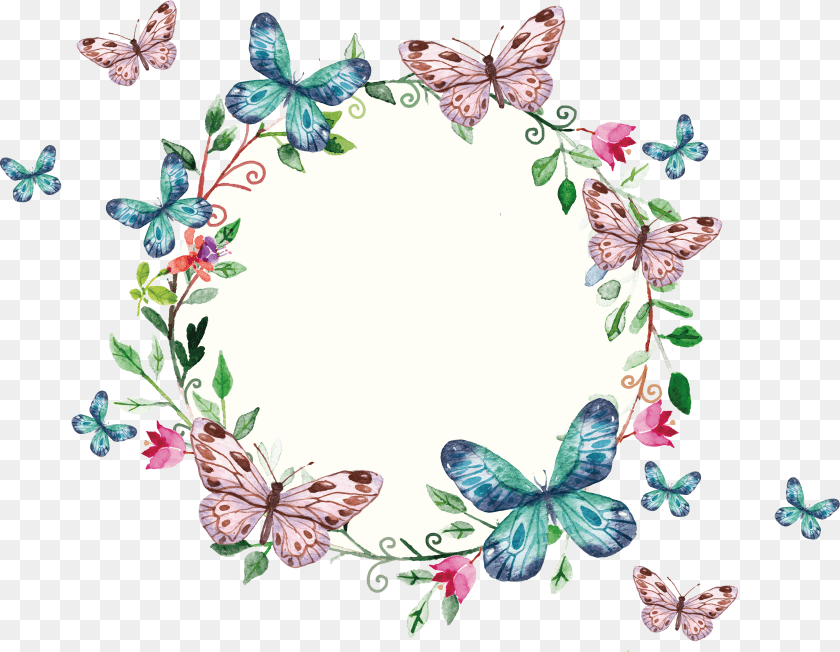3131x2429 Freepi Com Floral Wreath Butterfly Frame, Art, Floral Design, Graphics, Pattern Transparent PNG