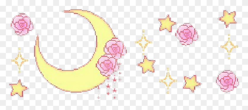 884x356 Freetoedit Cute Kawaii Pixel Pastel Moon Emoonlight Illustration, Plant Hd Png Скачать