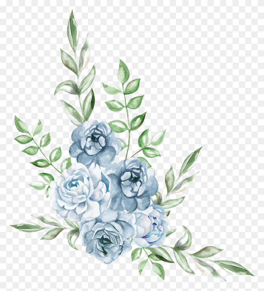 1024x1140 Freetoedit Ftestickers Watercolor Blue Rose Cluster Flower Watercolor Blue, Floral Design, Pattern, Graphics HD PNG Download