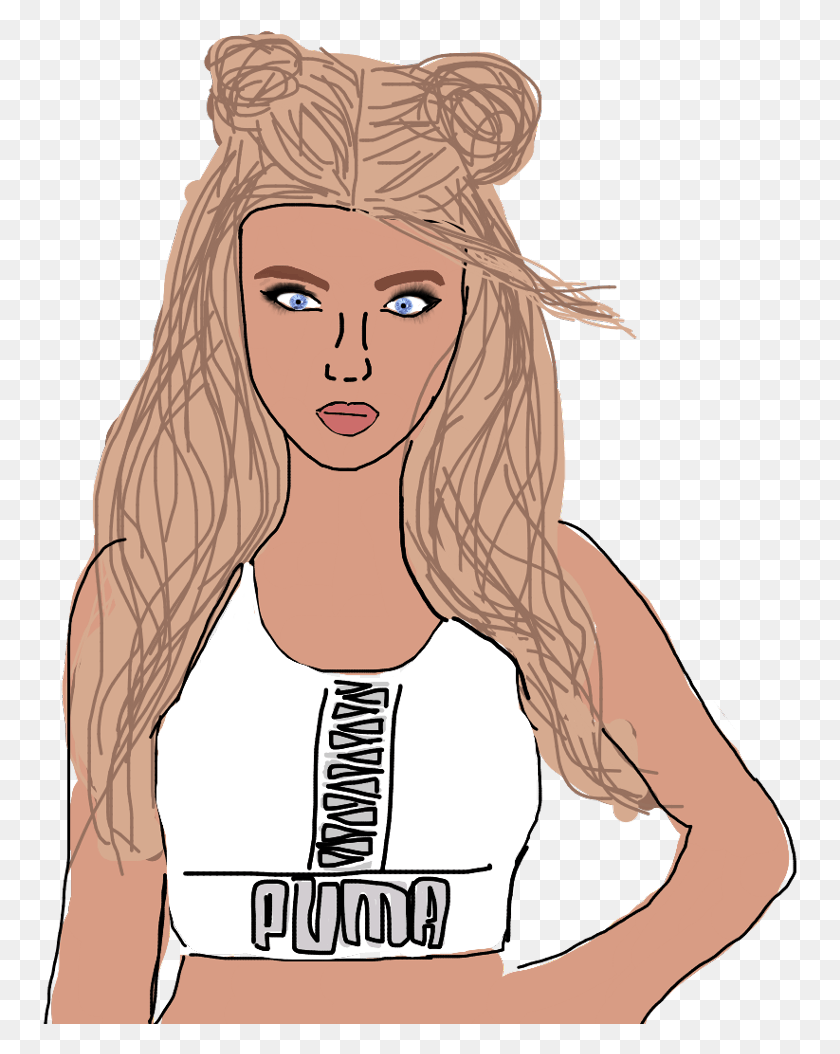 755x994 Freetoedit Loren Drawing Beech Puma Brand Blonde Illustration, Person, Human, Female HD PNG Download