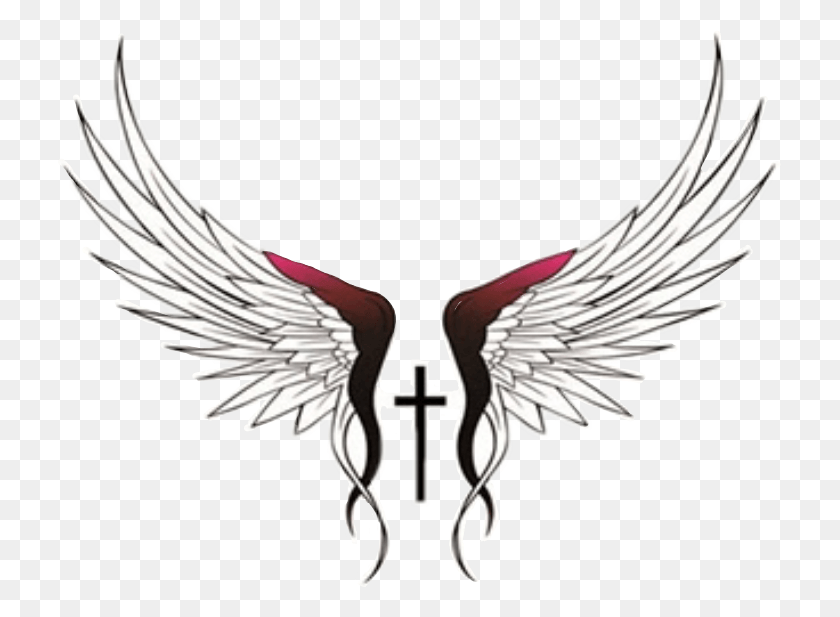 723x557 Freetoedit Remixit Tattoo Wings Cross Tribal, Emblem, Symbol, Bird HD PNG Download