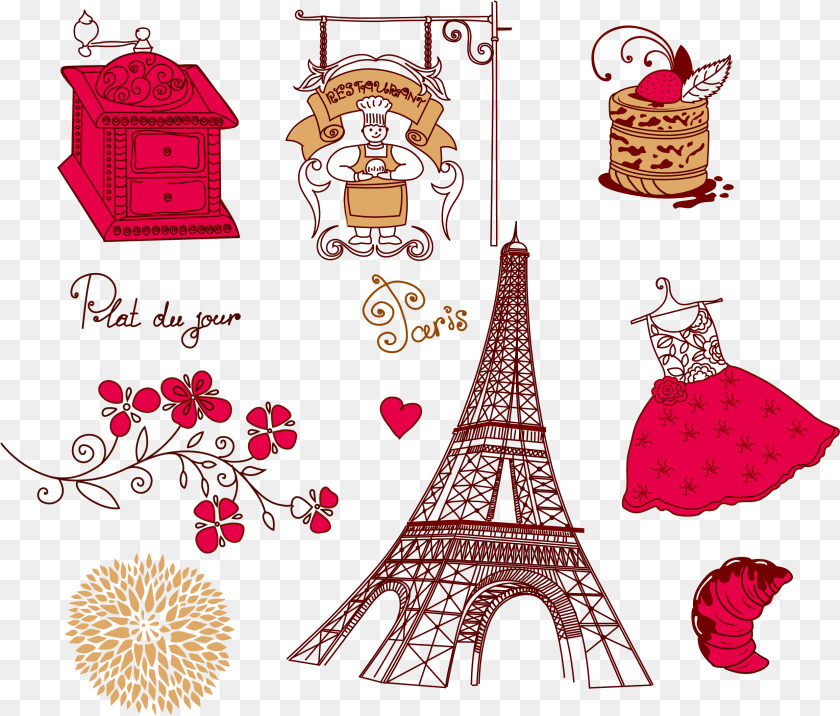 2486x2119 Freeuse Stock Bagel Drawing Christmas Eiffel Tower Tile Coaster, Pattern, Art, Person, Architecture Sticker PNG