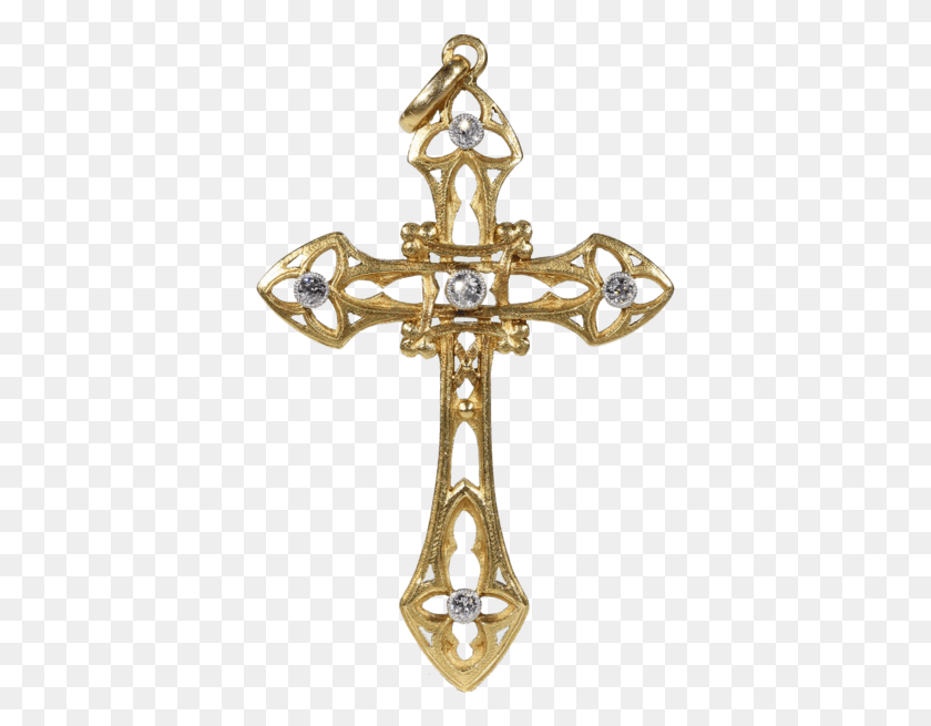 379x595 French Art Nouveau Diamond Gold Cross First Communion Cross Statue, Symbol, Crucifix HD PNG Download