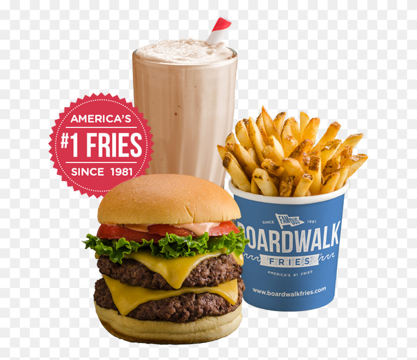 646x665 French Fries Hamburger And A Milkshake Broadway Burgers And Fries, Burger, Food, Beverage HD PNG Download