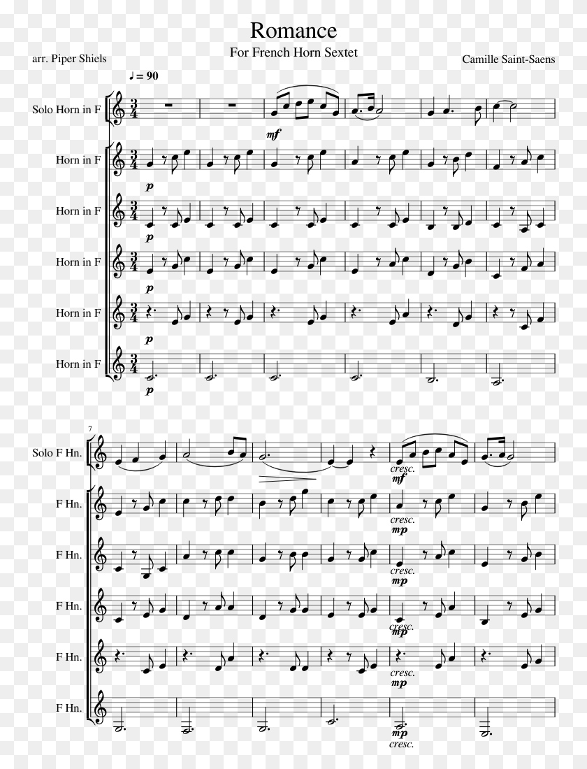 750x1040 French Horn Sextet Aeolian Rock Violin Sheet Music, Gray, World Of Warcraft HD PNG Download