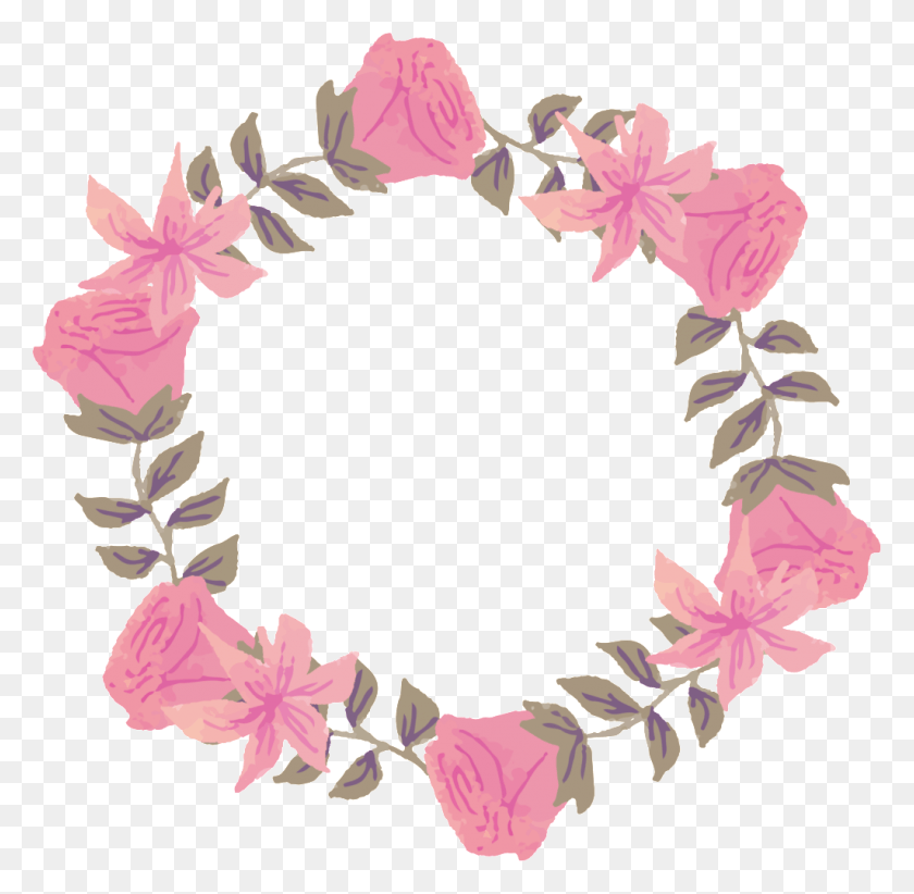 1024x1001 Fresh Deep Pink Watercolor Hand Painted Garland Decorative Rose, Plant, Flower, Blossom Descargar Hd Png