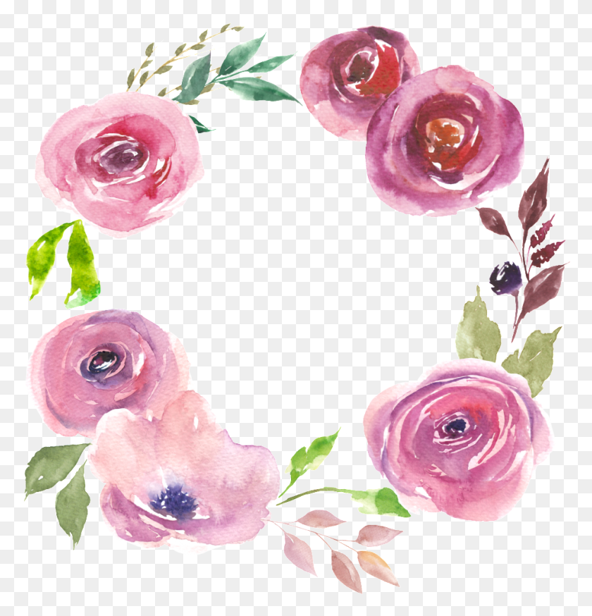 951x993 Fresh Hand Painted Purple Garland Decoration Elements Flower, Plant, Rose, Blossom HD PNG Download