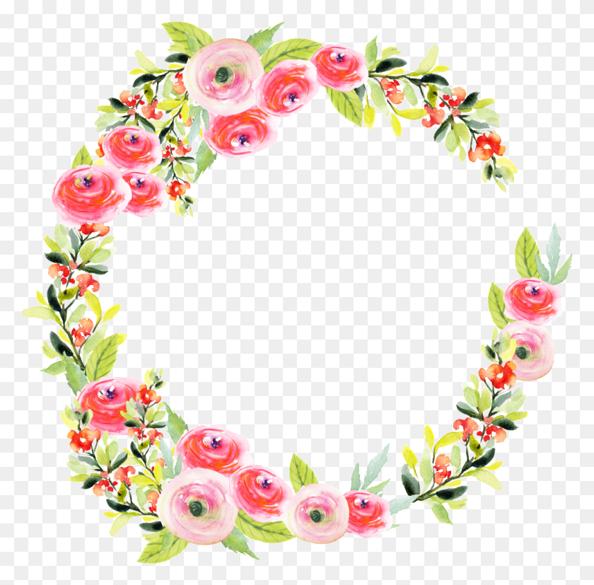 1024x1008 Fresh Pink Flower Hand Painted Garland Decorative Element Wreath, Graphics, Floral Design HD PNG Download