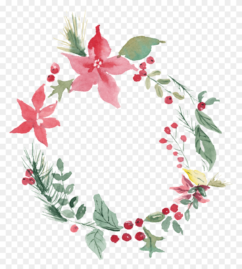 896x1007 Fresh Pink Watercolor Hand Painted Garland Decorative Portable Network Graphics, Plant, Flower, Blossom HD PNG Download