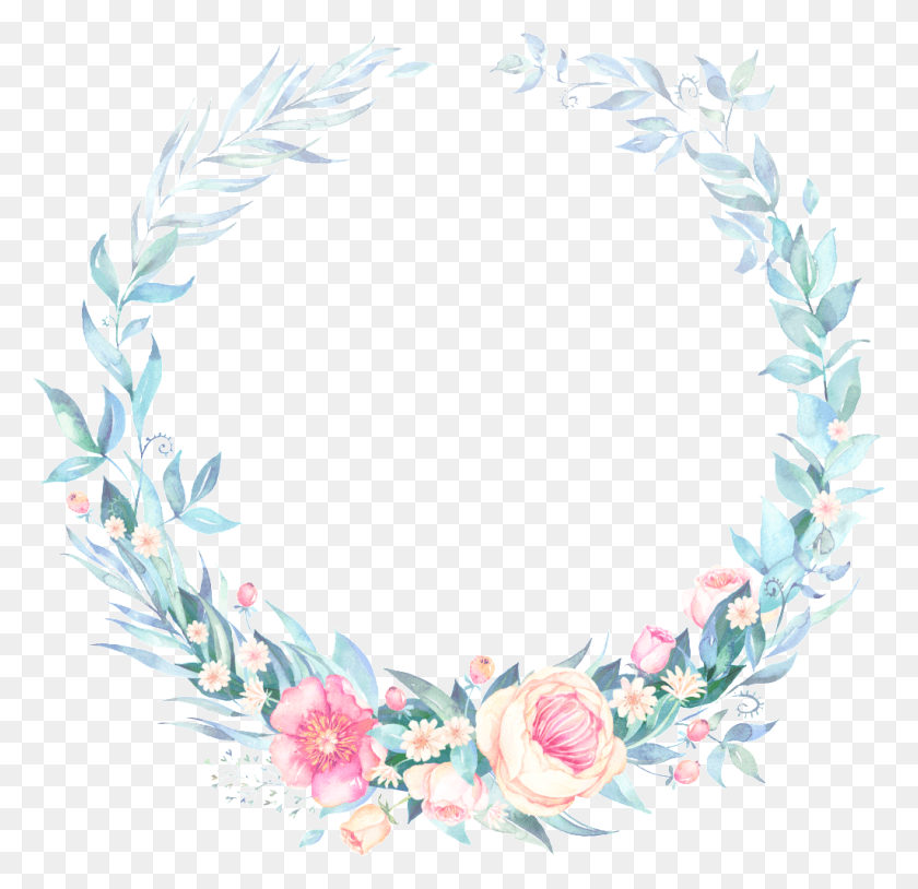 1024x991 Fresh Pink Yellow Flowers Hand Painted Garland Decorative Wreath, Floral Design, Pattern, Graphics HD PNG Download