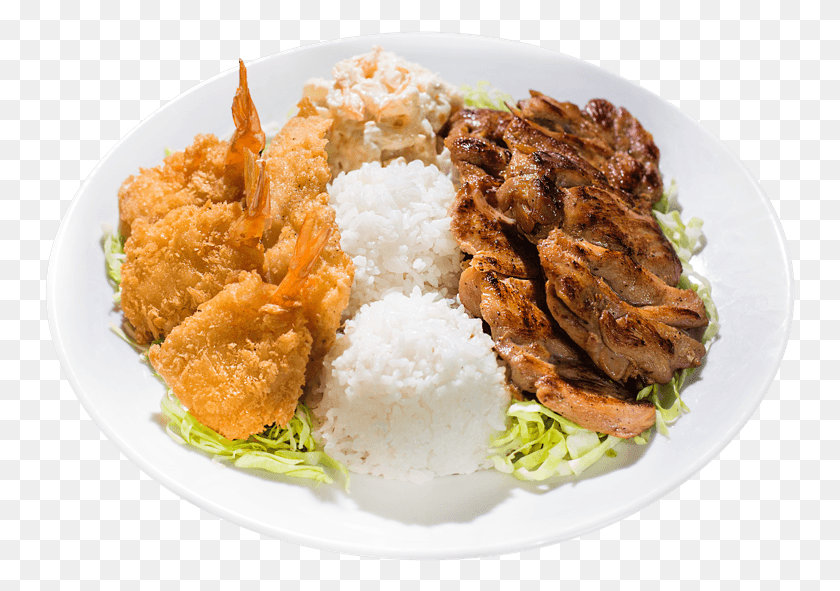 751x531 Fried Shrimp And Fish Fillet With Chicken Two Scoops Hawaiian Bbq Seafood Combo, Dish, Meal, Food HD PNG Download