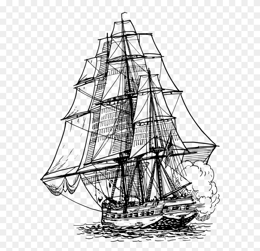 580x750 Frigate Ship Of The Line Drawing Sailing Ship Frigate Line Drawing, Gray, World Of Warcraft HD PNG Download