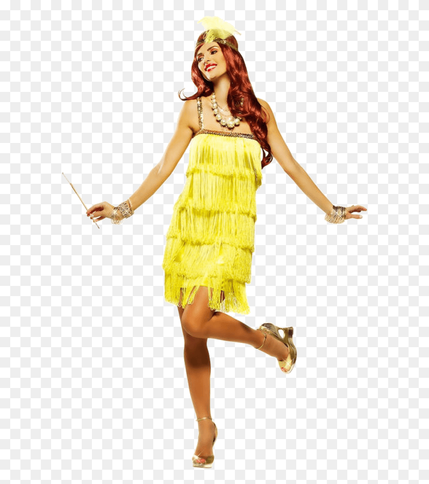 599x888 Fringe Flapper Costume Yellow Flapper Costume, Clothing, Apparel, Person HD PNG Download
