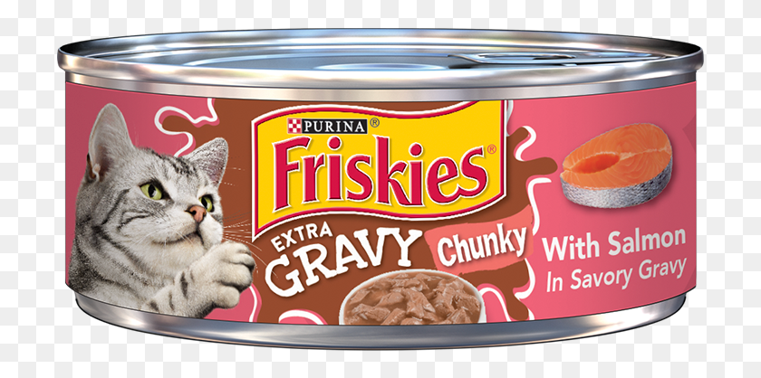 715x358 Friskies Extra Gravy Крупный Лосось В Пикантном Соусе Friskies Wet Cat Food Extra Gravy, Консервы, Банка, Алюминий Png Скачать