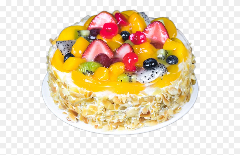 555x483 Fruit Paradise Sponge Roll Design With Fruits, Birthday Cake, Cake, Dessert HD PNG Download