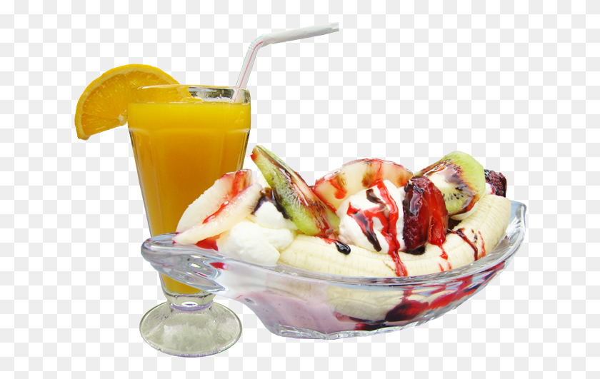 634x471 Fruit Salad With Ice Cream Fruit Ice Cream, Juice, Beverage, Drink HD PNG Download