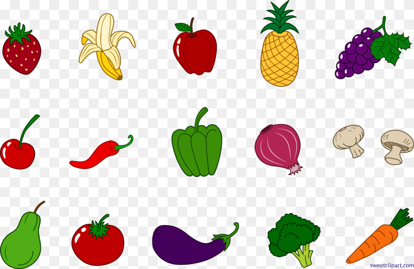 9555x6207 Fruits Veggies Set Clip Art Transparent PNG