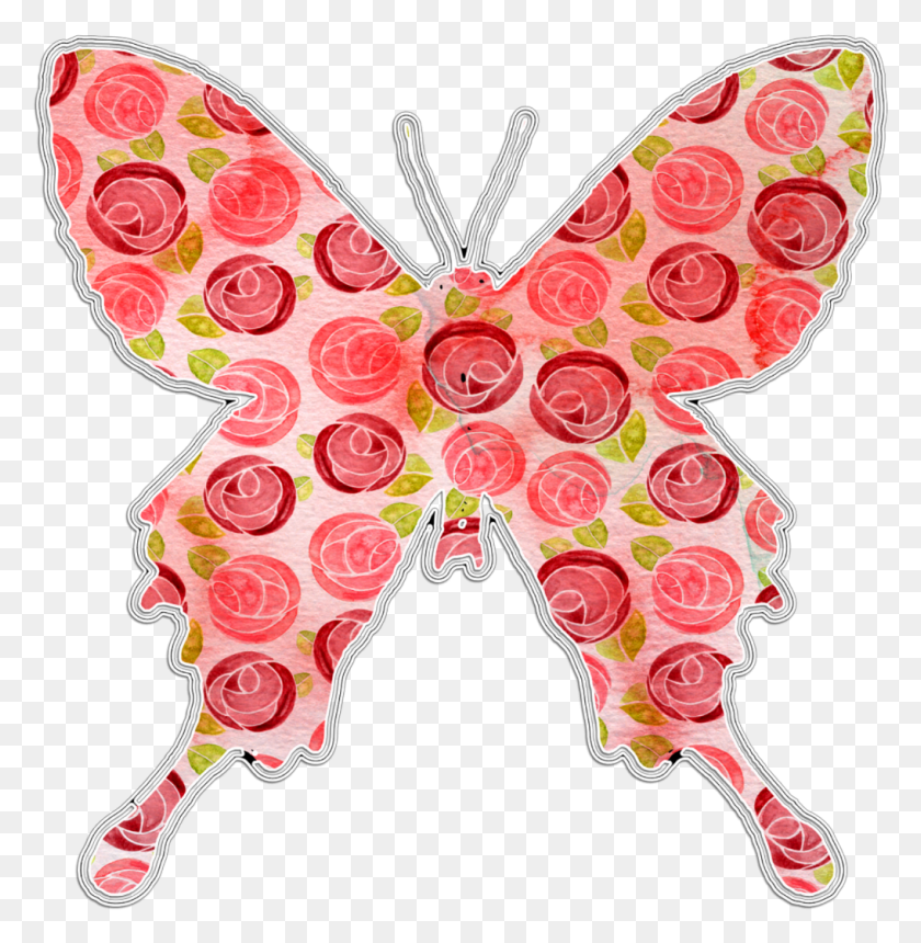 1017x1044 Ftestickers Art Watercolors Butterfly Floral Roses Butterfly, Pattern, Ornament, Fractal Descargar Hd Png