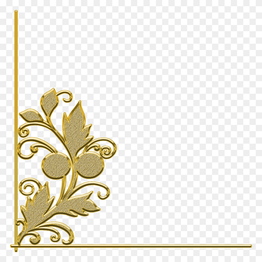 865x864 Ftestickers Border Corner Trim Leaf Flower Gold Frame Gold Vintage, Floral Design, Pattern, Graphics HD PNG Download