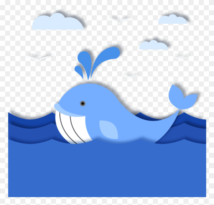 987x943 Ftestickers Cartoon Ocean Whale Papercut 3Deffect Кит В Океане Мультфильм, Морская Жизнь, Животное, Млекопитающее Png Скачать