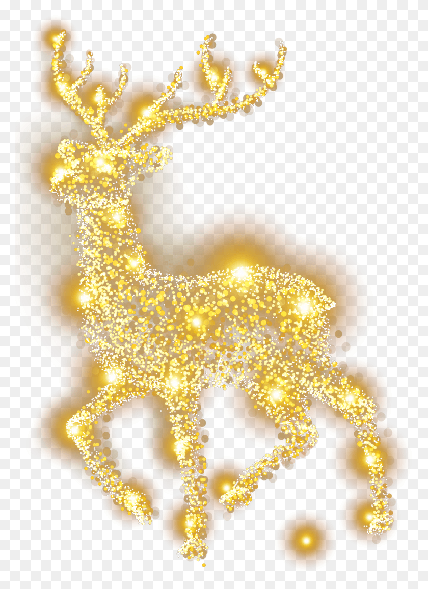 1024x1439 Ftestickers Christmas Reindeer Golden Luminous Santa Claus Reindeer Oro, Iluminación, La Luz, Candelabro Hd Png