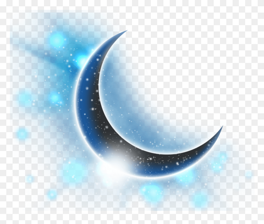 964x807 Ftestickers Clipart Moon Stars Bluemoon Crescentmoon Transparent Glowing Crescent Moon, Nature, Outdoors, Outer Space HD PNG Download