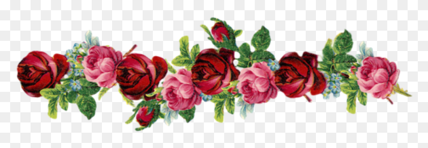 990x293 Ftestickers Flowers Divider Border Vintage Pink Vintage Flower Border Line, Растение, Цветок, Цветение Hd Png Скачать