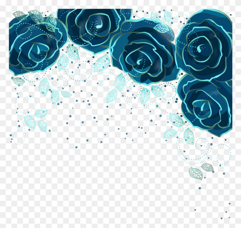 1019x961 Ftestickers Flowers Sparkle Border Blue Flowers Blue Free, Pattern, Ornament, Fractal HD PNG Download