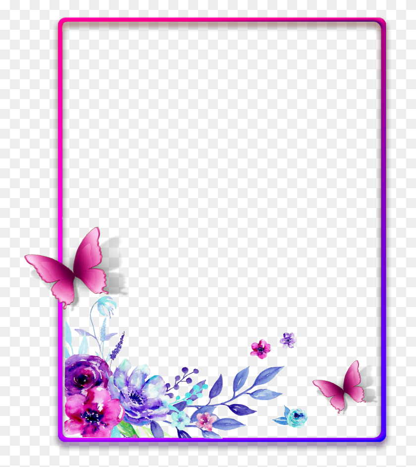 745x883 Descargar Pngftestickers Frame Borders Acuarela Flores Pimk Púrpura Acuarela Flores Gratis, Gráficos, Diseño Floral Hd Png