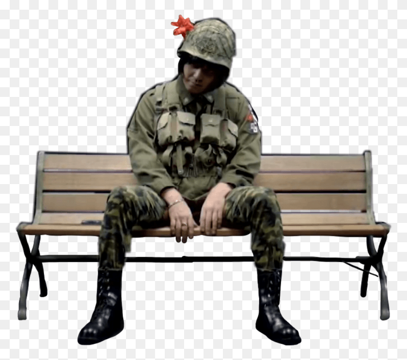 1024x897 Descargar Png Ftestickers Stickers Hombre Soldado Sentado Freetoedit Soldier, Furniture, Person, Human Hd Png