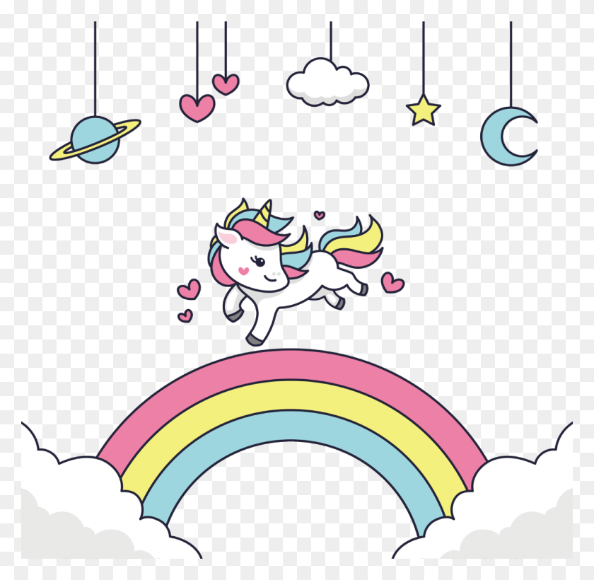 1024x999 Ftestickers Unicorn Rainbow Stars Cute Unicorn Cartoon, Graphics, Cat HD PNG Download