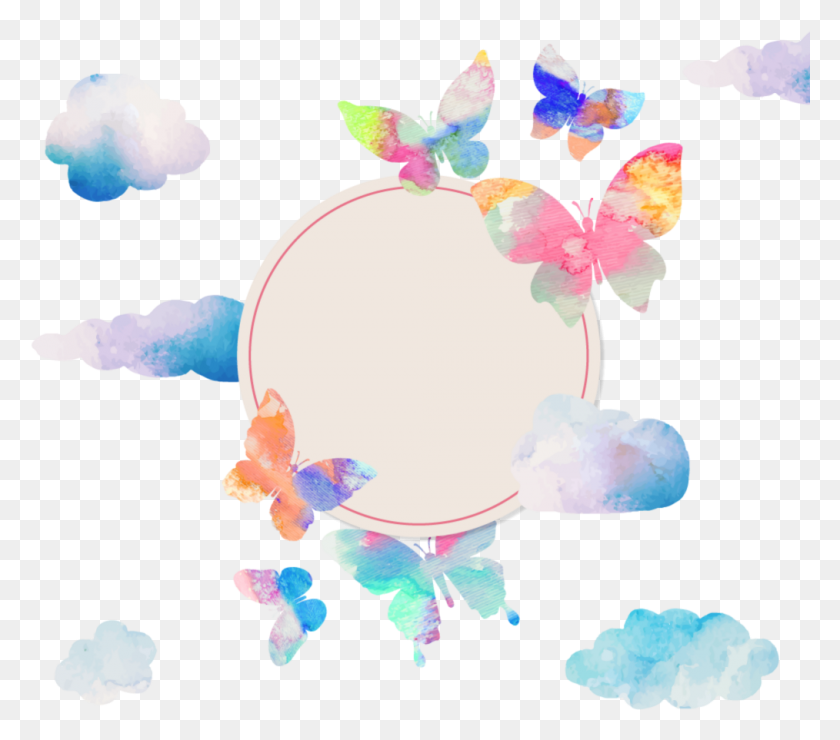 1014x885 Ftestickers Watercolor Background Clouds Butterflies Illustration, Animal, Rattle HD PNG Download